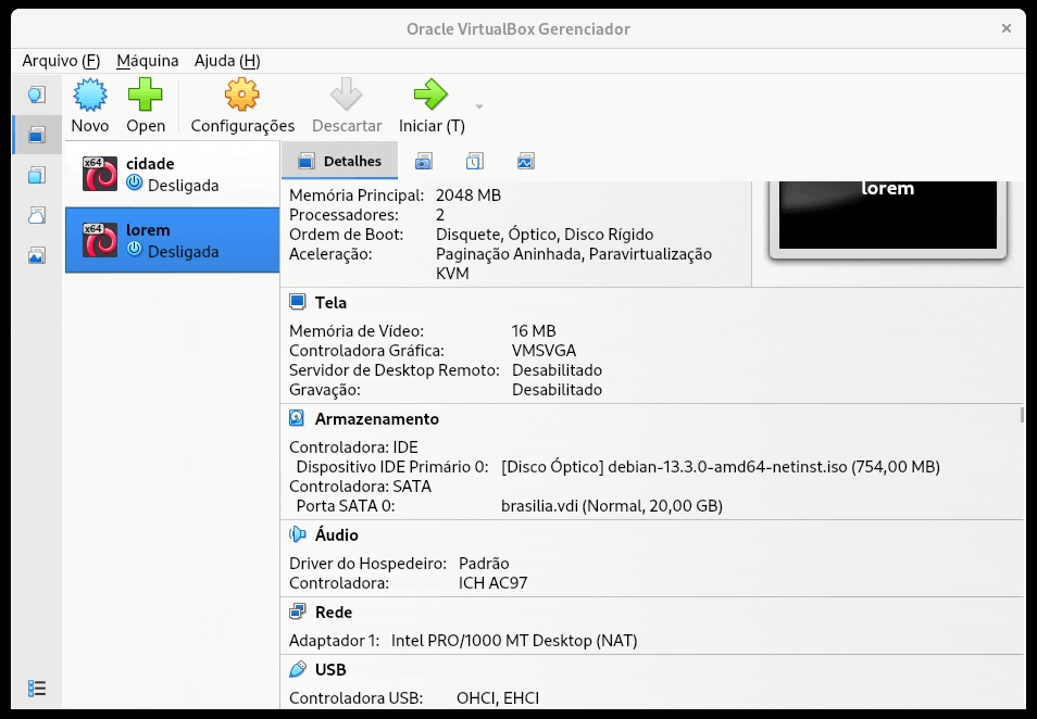 Configuração da rede da VM