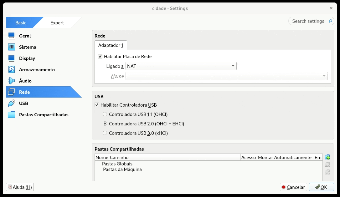 Habilitação e configuração das interfaces de rede da VM